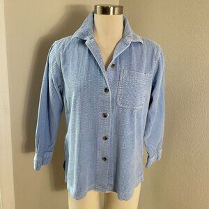 LL Bean Womens XS Petite Blue Wide Wale Comfort Corduroy Button Up Shirt